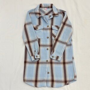 Blue and Brown Plaid Button-Up Shacket/dress
